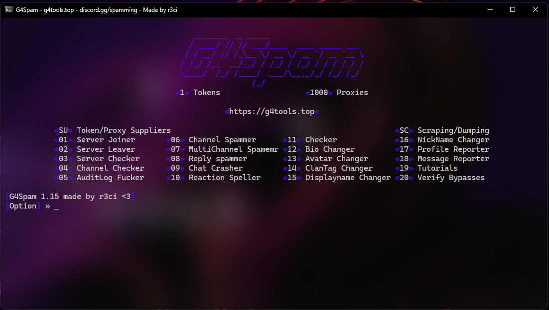 G4Raid Discord Automation Tool Interface - Professional raid automation software with advanced features